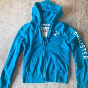 Blue/White Hollister zip up hoodie